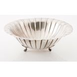 A large fruit bowlChinese silver Circular shaped of grooved fluting, on 3 scrolled leaf feet Ea