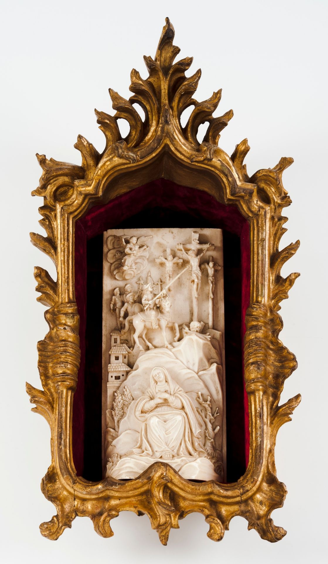 Crucifixion of JesusIn carved ivory representing the Virgin Mary and scene of the Passion of Chr