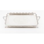 A galleried trayPortuguese silver Rectangular shaped of cut corners with engraved and chiselled