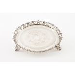 A small card trayPortuguese silver Guilloche centre of engraved flower, leaves, frame and band w