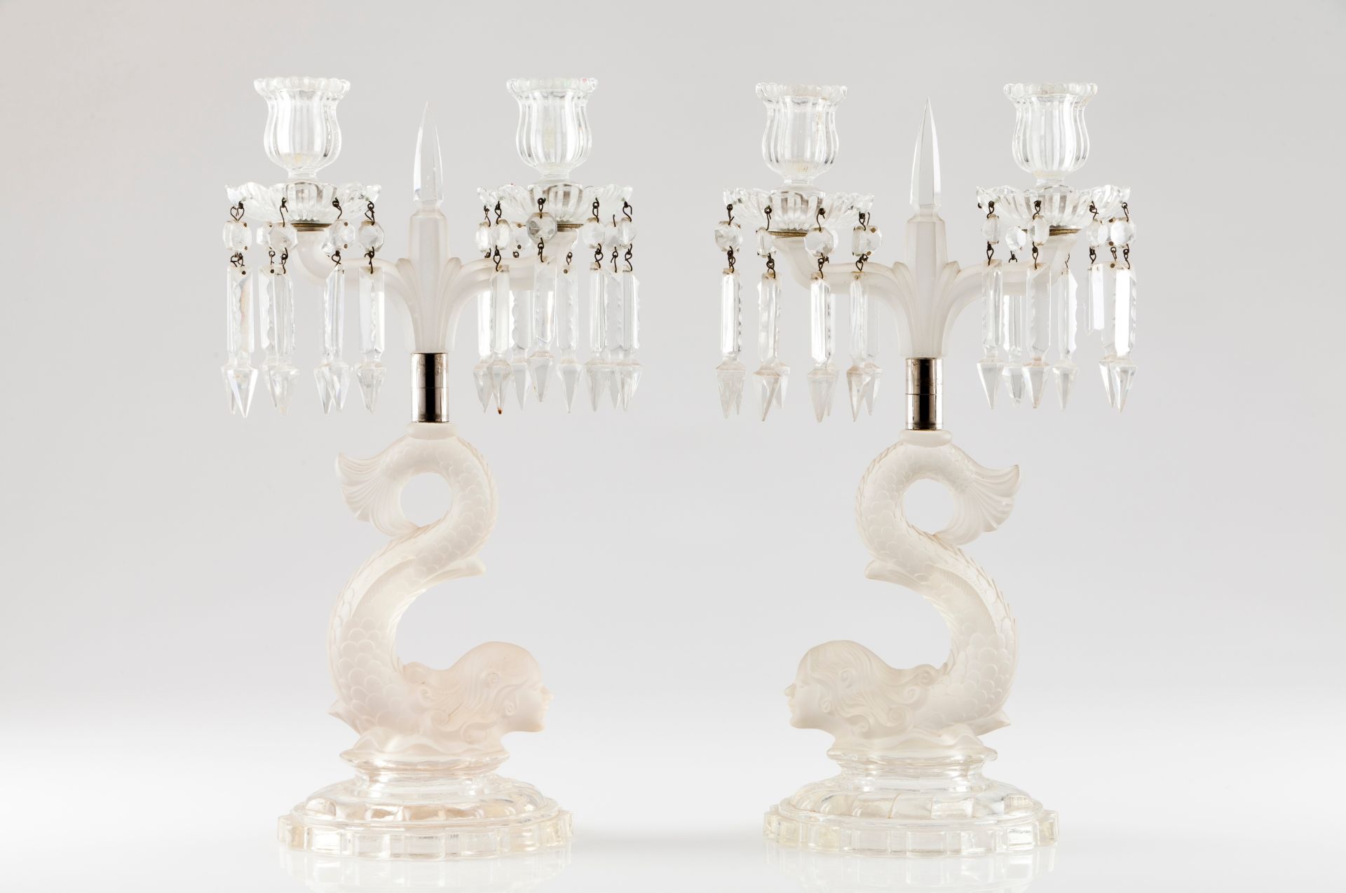 A pair of two branch candelabra