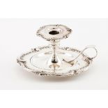 An Art Nouveau chamber stickPortuguese silver Squared base of scalloped foliage frieze Lip and s