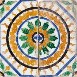 Two Hispanic-Moorish tilesIn glazed ceramic With Mudejar decoration representing flowers (minor