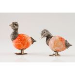A pair of ducksSilver and hard stone Moulded and engraved sculpture with applied glass eyes Rabb