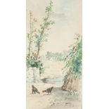 Moura Girão (1840-1916)Landscape with chickensWatercolour, signed and dated 90916,5x9 cm