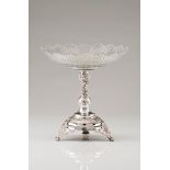 A plateau/fruit bowlPortuguese silver Cut glass bowl on a high-relief foliage decoration turned