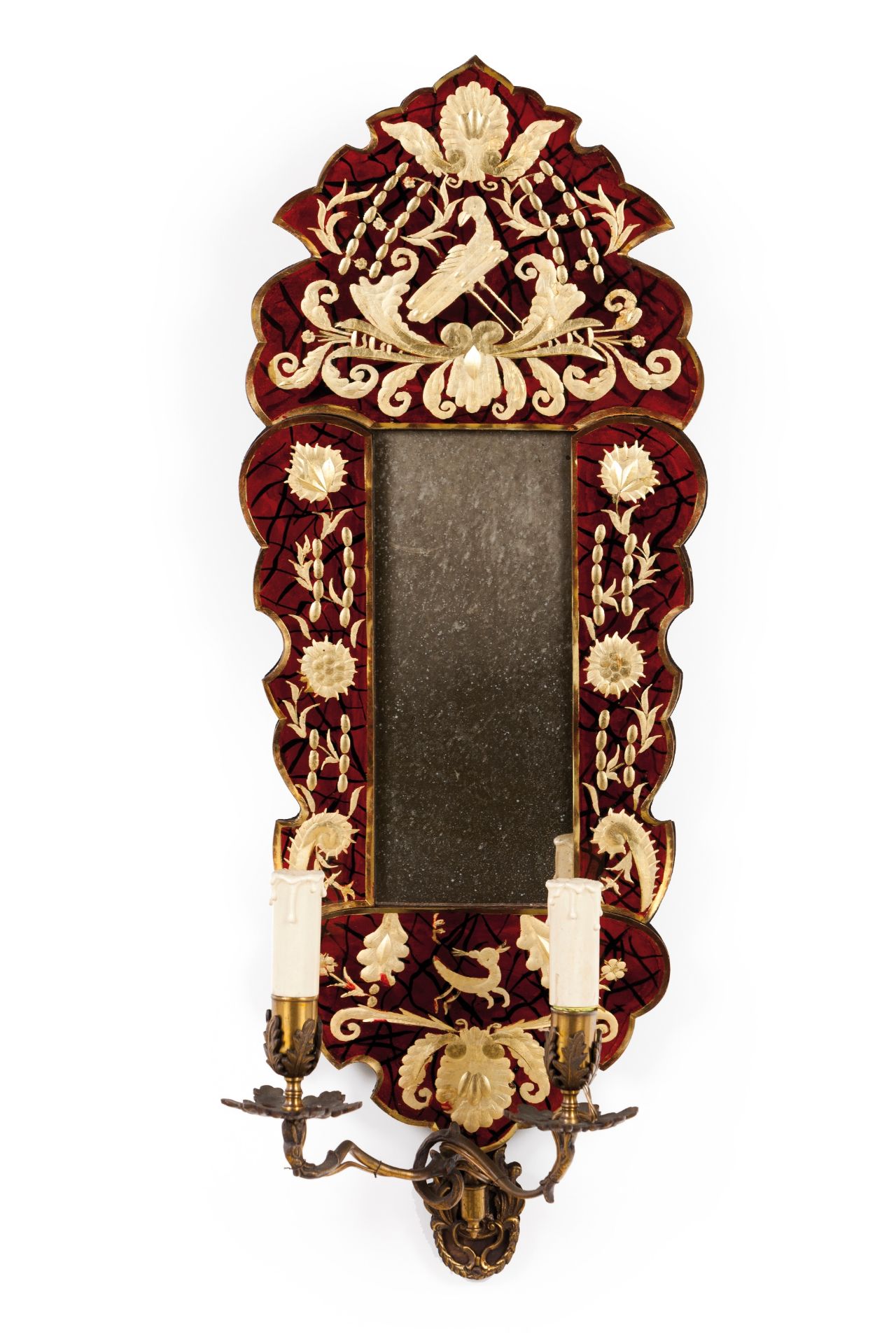A pair of Venetian mirrors with sconces - Image 2 of 2