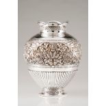 A large vasePortuguese silver Part fluted body of raised, engraved and chiselled foliage motifs