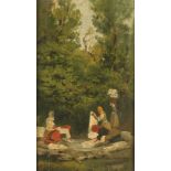 Tomás da Anunciação (1818-1879)Caneças WasherwomenOil on board, signed with inscriptions at the