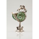 A footed bowlSilver and nautilus Moulded bowl of foliage and equestrian decoration Rabbit hallma