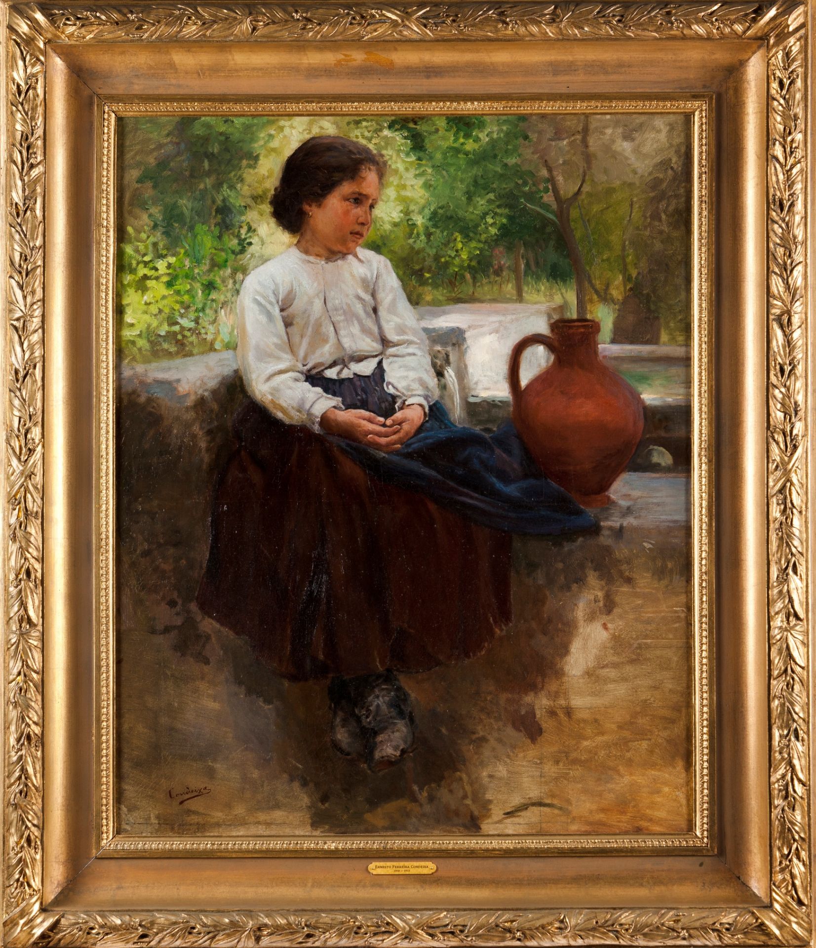 Ernesto Condeixa (1858-1933)"The girl at the fountain"Oil on canvas Signed81,5x66 cm - Image 2 of 2