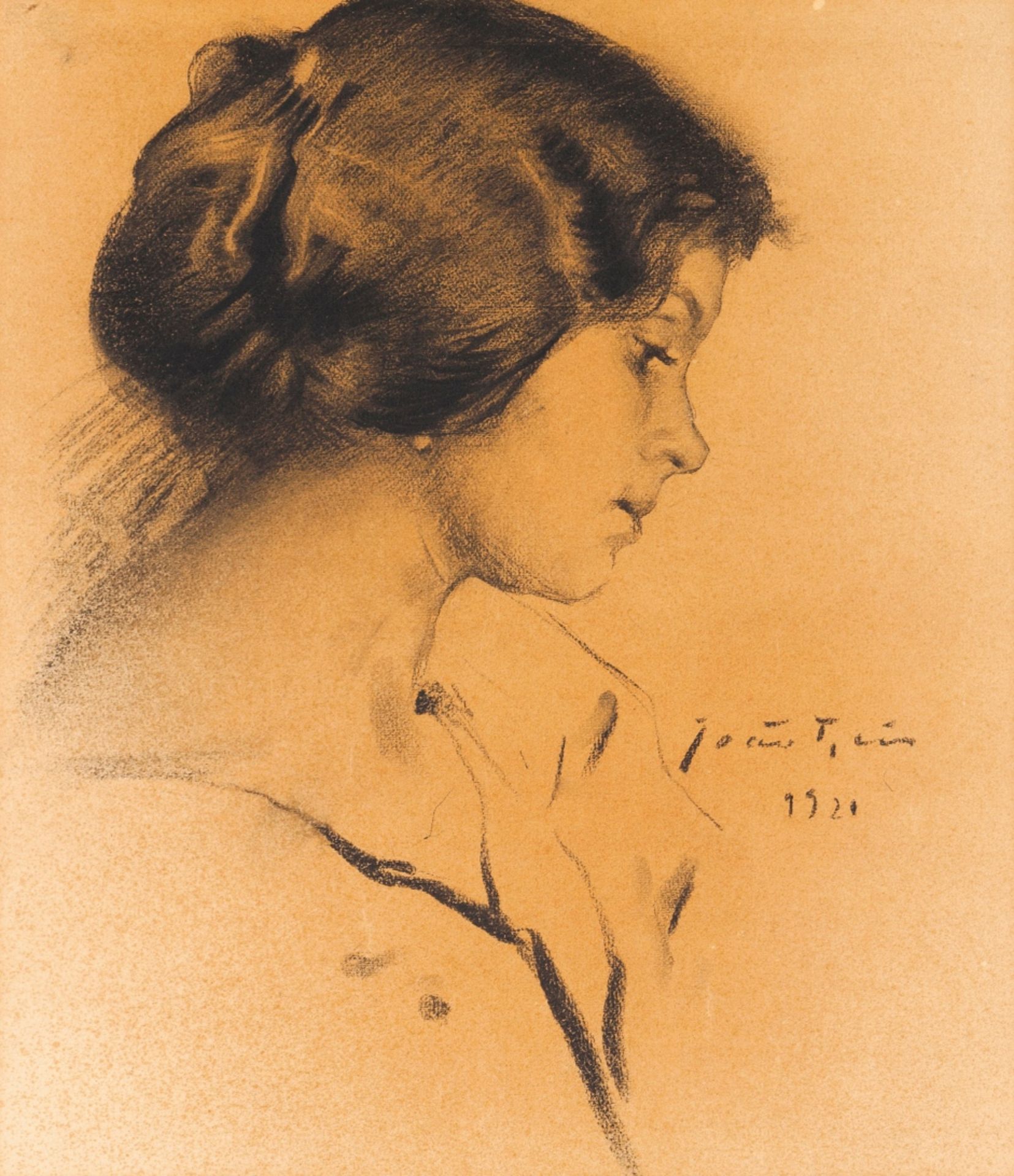 João Reis (1899-1982)A bust of a ladyChalk on paper Signed and dated 192146x37 cm