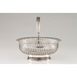 A bread basketPortuguese silver, 19th century Plain centre, geometric motifs pierced oval shaped