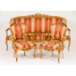 A Louis XV style settee and pair of fauteuils