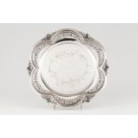 A salverPortuguese silver Floral and foliage chiselled centre of scalloped and pierced decoratio