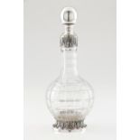 A bottle with stopperSilver and cut crystal Cut and engraved geometric decoration to body with a