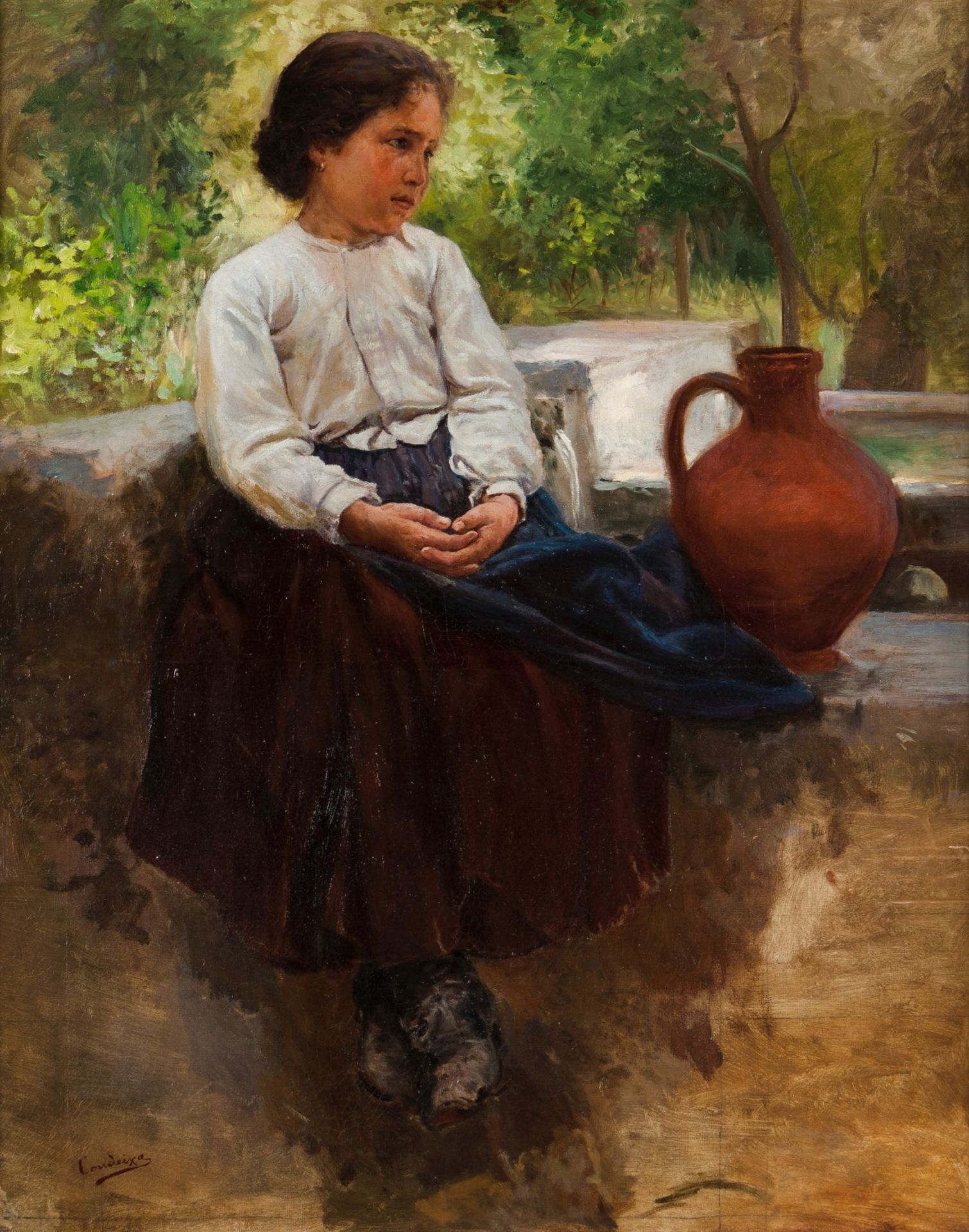 Ernesto Condeixa (1858-1933)"The girl at the fountain"Oil on canvas Signed81,5x66 cm