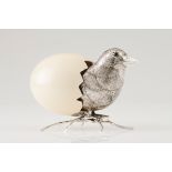 A chickSilver and ostrich egg Moulded, engraved and chiselled silver with glass eyes Rabbit hall