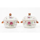 A pair of tureensChinese export porcelain Polychrome floral "Famille Rose" enamelled decoration