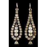 A pair of drop earringsSilver, 19th / 20th century Tear shaped set with colourless quartz's Unmarked