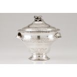 A tureen with cover and trayPortuguese silver Turned body and cover of strawberries and flower