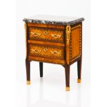 A miniature Louis XVI commodeRosewood, jacaranda and thornbush marquetry decoration Two drawers,