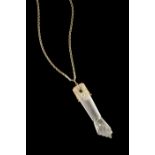 A chain with pendant18kt gold chain with large gold mounted rock crystal "figa" charm set with two