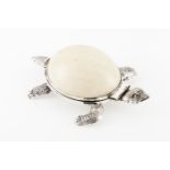 A tortoise boxSilver and ostrich egg Moulded and engraved box with hinged ostrich egg cover Eagle