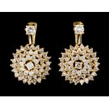 A pair of earringsGold Cluster shaped set with 104 brilliant cut diamonds totalling (ca. 1.60ct)