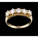 A memory ringGold Set with 5 brilliant cut diamonds totalling (ca. 1.10ct) Ram hallmark 585/1000 and