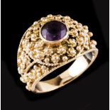 A ringPortuguese gold Grained decoration set with one round cut amethyst Dragon hallmark 800/1000 (