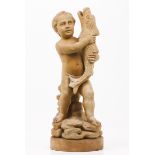 A fountainTerracotta Putto holding a dolphin Portugal, 20th century (minor faults)Height: 67 cm