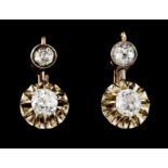 A pair of earringsGold Set with 4 Europe cut diamonds possibly colour J and Vs purity totalling (ca.