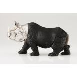 A Luiz Ferreira rhinocerosSilver, calcite and ivory Sculpture of applied moulded, engraved and