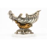 A fruit bowlBoat shaped silvered and gilt bronze Marble stand Europe, 20th century29x36x20 cm