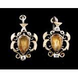 A pair of Romantic era earringsSilver and gold, 18th / 19th century Pierced shield shaped decoration