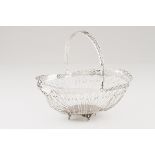 An articulated handle basketPortuguese silver Oval base, thread mesh basket and pierced gallery