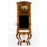 A D.José French taste pier tableCarved and gilt wood Lioz top Painting on board depicting a