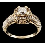 A ringSet with one antique square cushion cut diamond totalling (ca. 1.00ct) and 86 brilliant cut