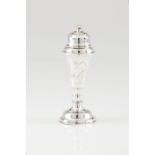 A toothpick holder and coverPortuguese silver Plain turned body engraved with foliage motifs on a