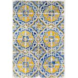 A tile panelYellow and blue "carpet pattern" decoration 48 tiles Portugal, 17th century (faults