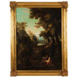 French School, 19th centurySaint Jerome praying in the desert Oil on canvas Label for Galerie