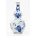 A gourdChinese porcelain Blue underglaze decoration of landscape with figures, foliage motifs and