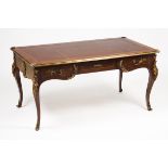 A Louis XV bureau platRosewood With two drawers Red leather lined top Gilt bronze frieze and