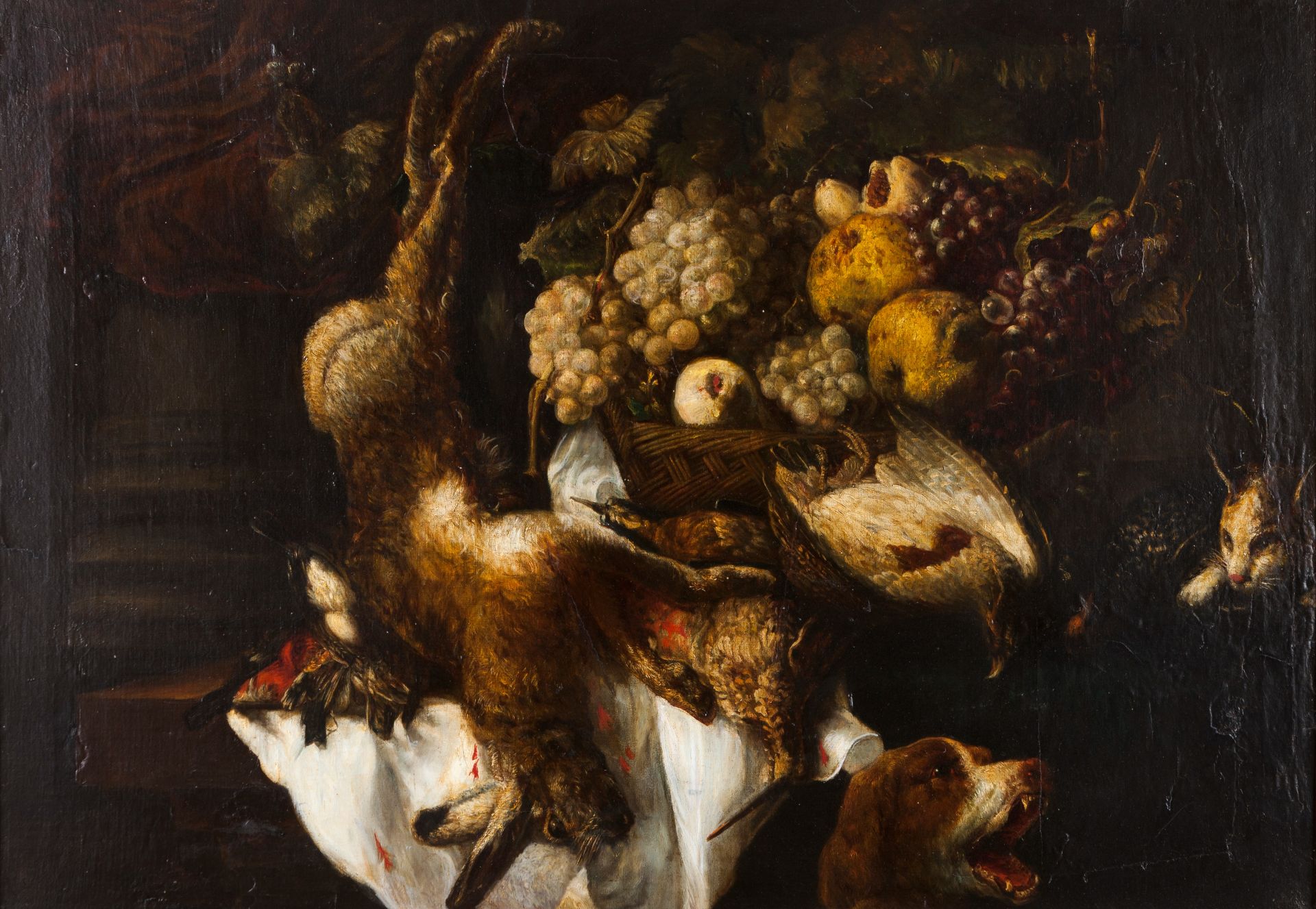 European school, 19th / 20th centuryA Still Life with fruits, partridge and hare Oil on canvas