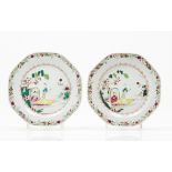A pair of octagonal platesChinese export porcelain Polychrome decoration of central oriental figures