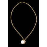 A chain Gold Frieze chain of acorn pendant set with baroque pearl (ca. 12 mm) and frieze of small