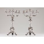 A pair of large Victorian five branch candelabraSilvered metal Profuse wine related decoration, vine