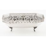 A flower bowl / plateauPortuguese silver Rectangular bowl of cut corners and pierced geometric