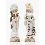 Female figuresTwo polychrome biscuit porcelain sculptures France, 19th / 20th centuryHeight: 42 cm